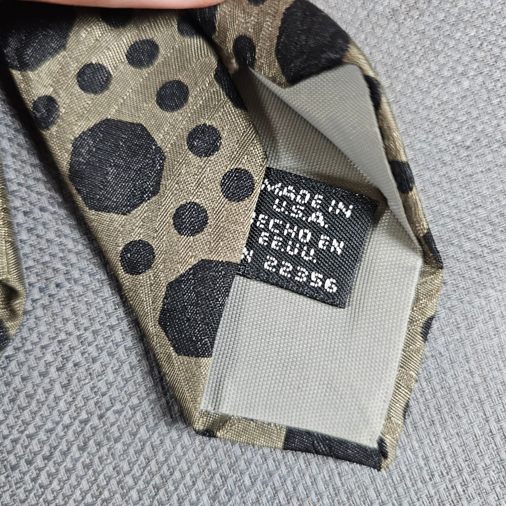 Ketch Classics Mens Geometric Polka Dot Necktie Gold Black Made in USA Wide Tie - Picture 4 of 5